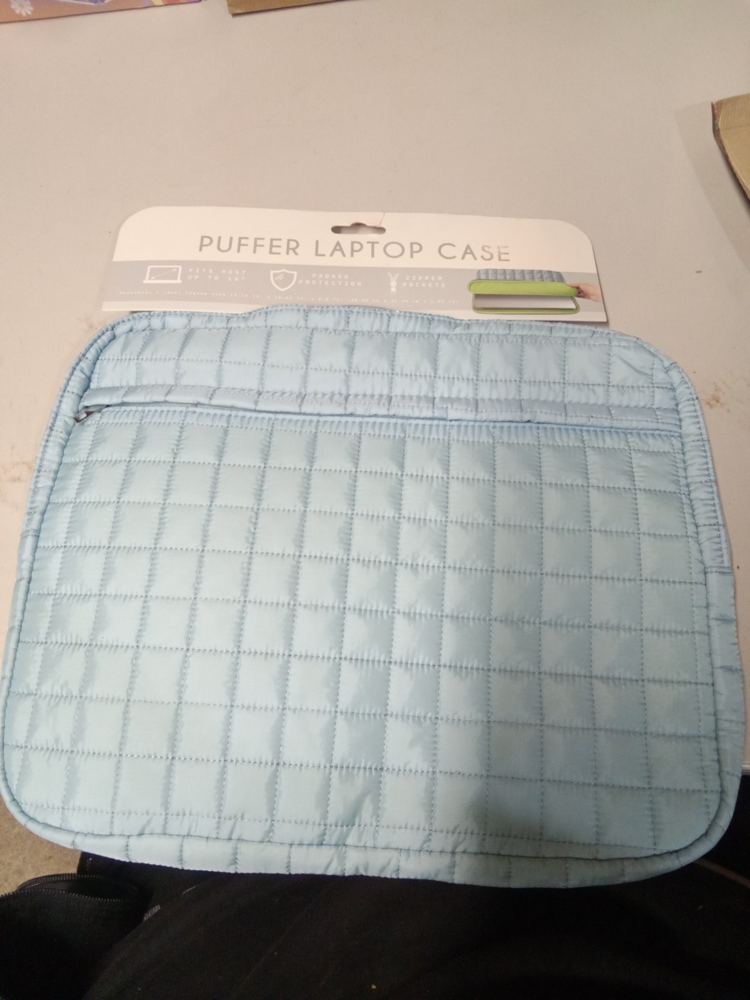 New Light  Blue Puffer Laptop Case With Zipper Pockets