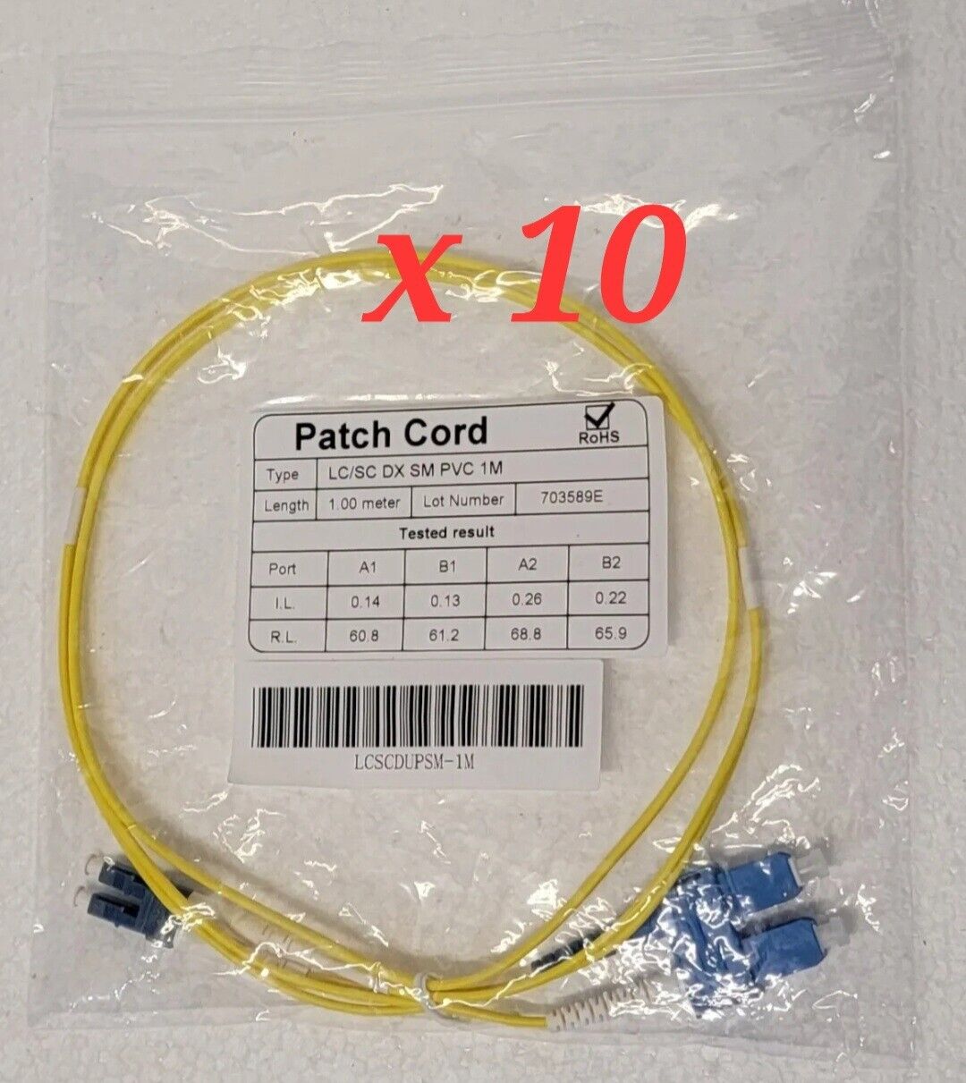 LC to SC Duplex 9/125 Single Mode Fiber Optic Patch Cable Yellow 3FT. 10 pcs.