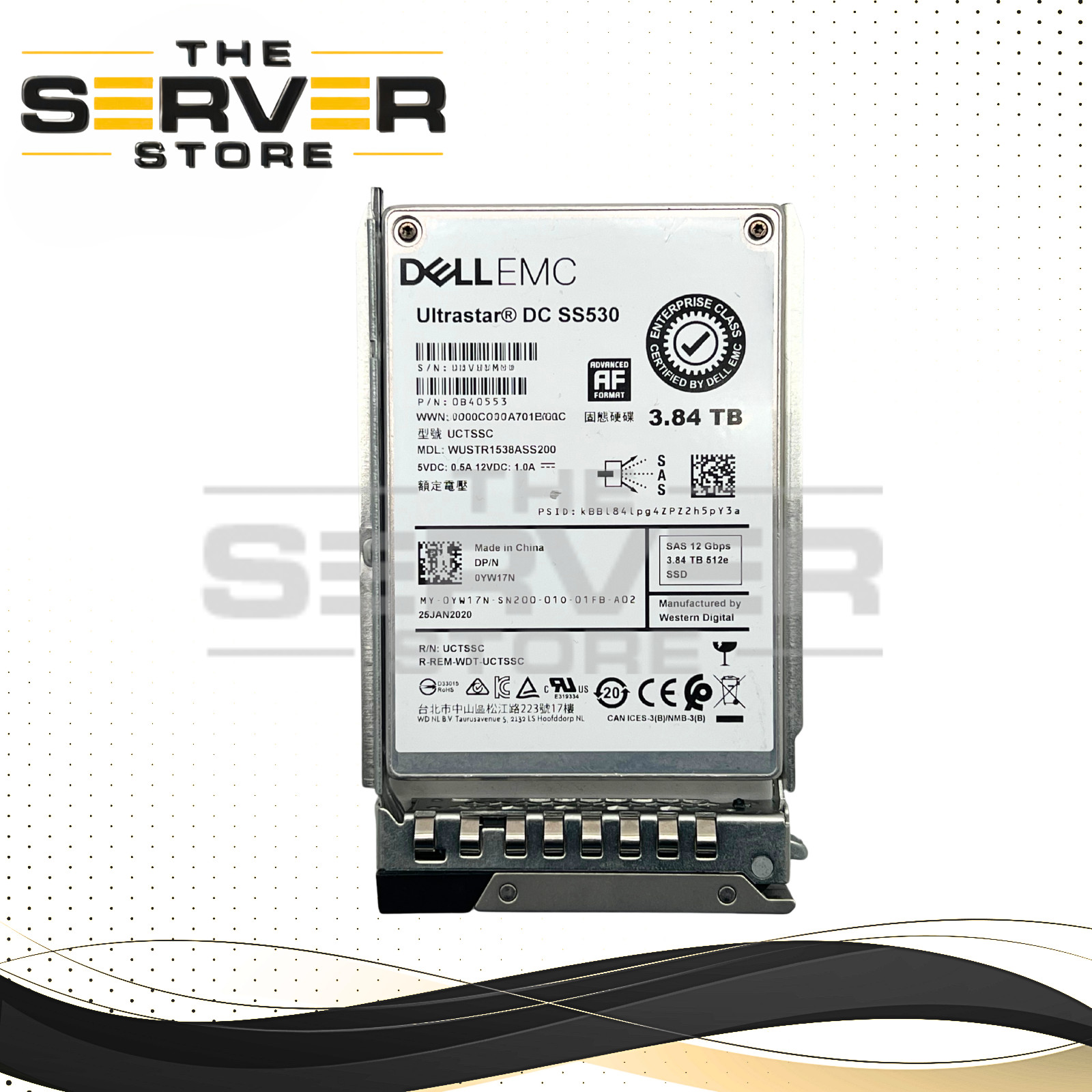 (NOB) 3.84TB WD Ultrastar SS530 12Gbps SAS SSD for Dell PowerEdge R640 / R740