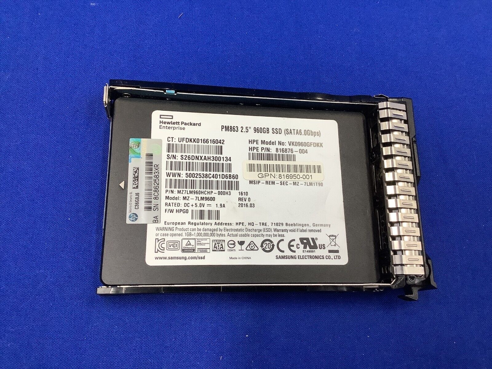 816909-B21 HPE 960GB SATA 6G READ INTENSIVE SFF (2.5IN) SC SSD 817080-001
