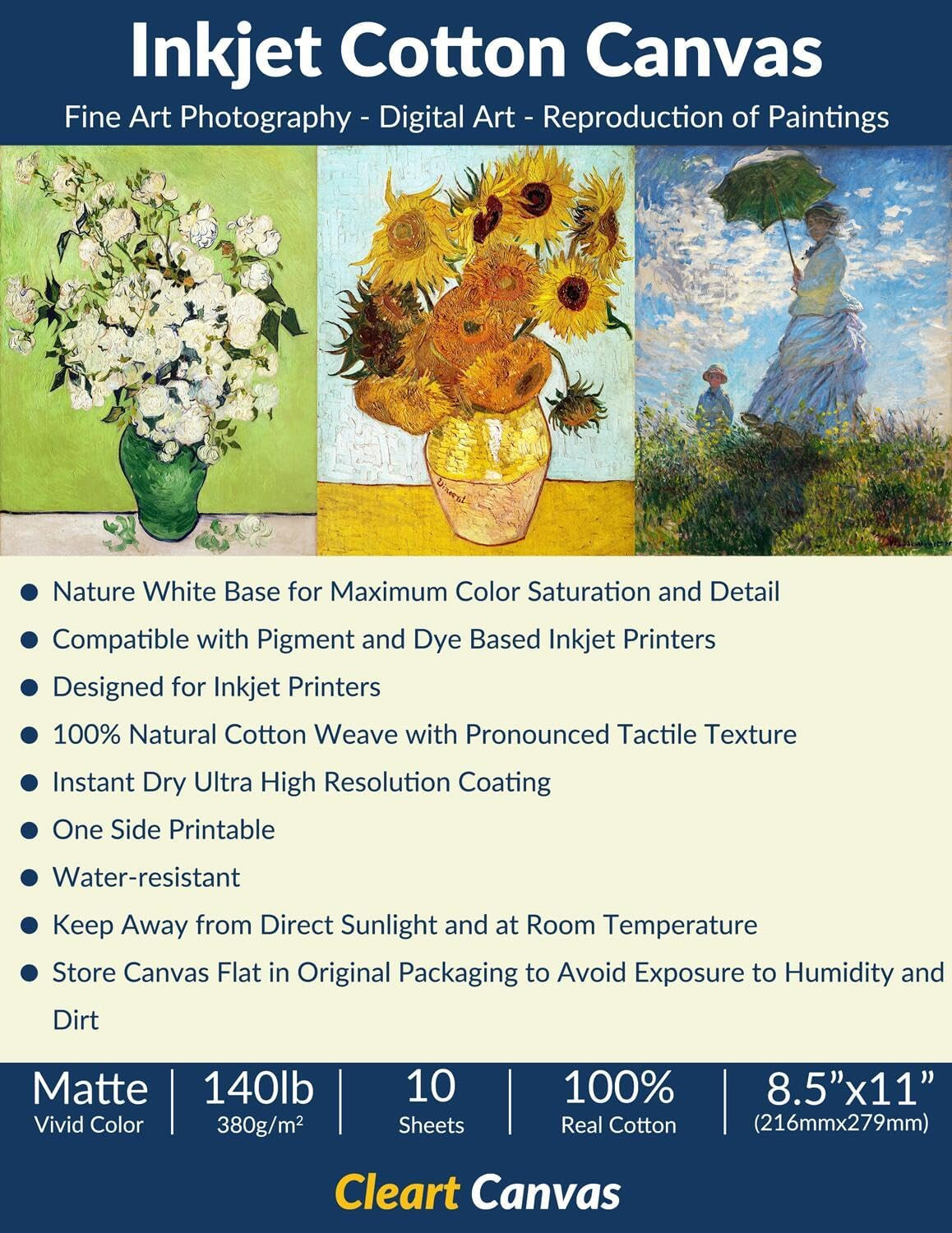 Printable Cotton Canvas Fabric Sheets for Inkjet Printer 8.5"X11" 380Gsm