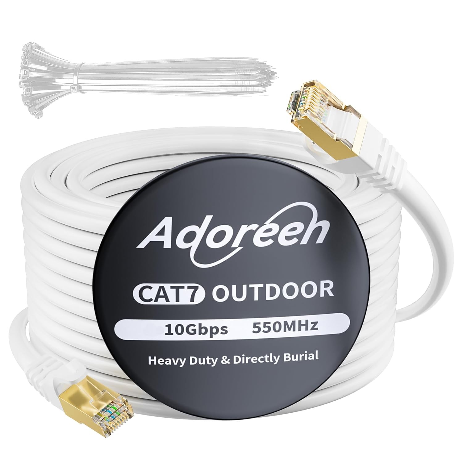 Cat 6E Cat 7 Outdoor Shielded White Ethernet Cable 250FT High Speed Network
