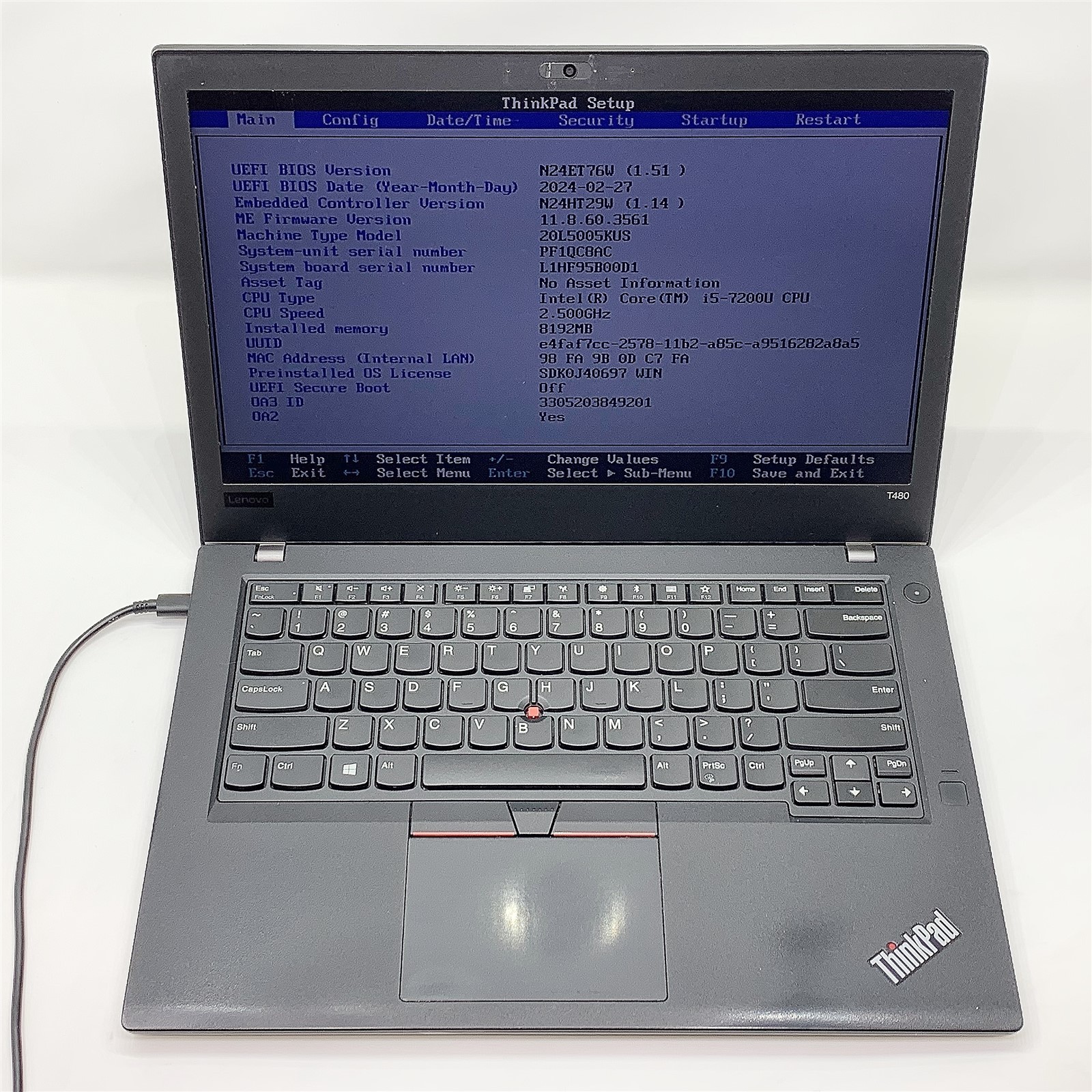 Lenovo ThinkPad T480 Laptop Intel Core i5 7200U 2.5GHZ 14" HD 8GB NO HDD/BATTERY