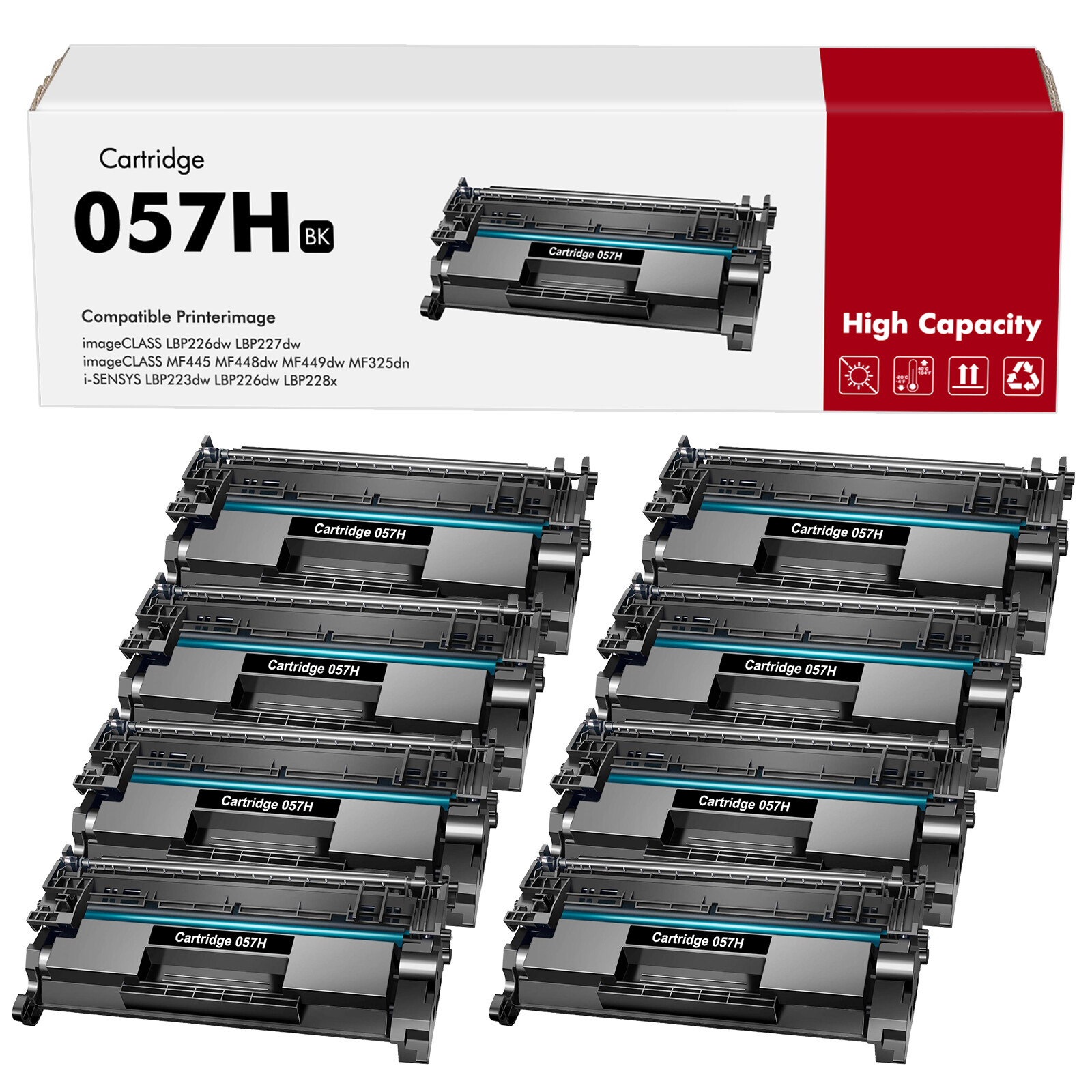 8PK High Yield Toner Compatible With Canon 057H LBP227dw MF445dw LBP226dw