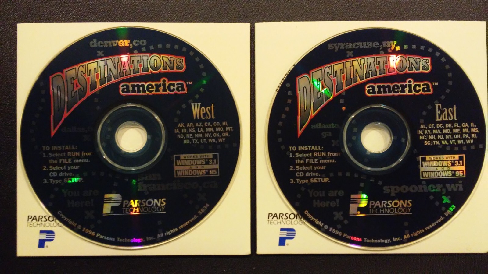 Destinations America, Parsons Technology, 2 CDs, Vintage Software, 1996 
