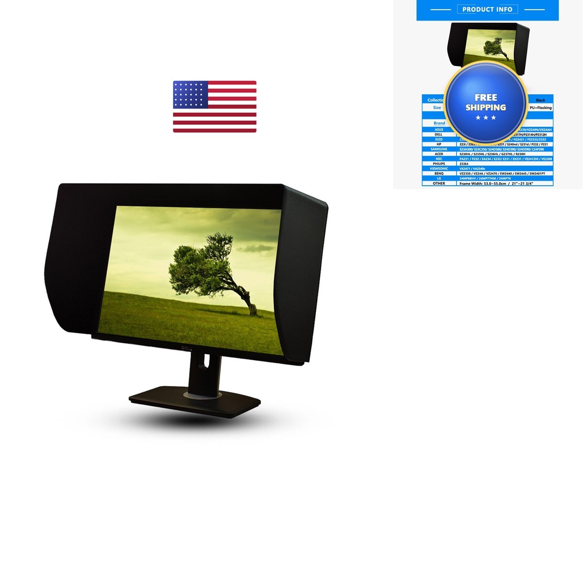 iLooker MH01-23E-Black 23&24-inch Monitor Hood Sunshade for Dell HP Samsung LG