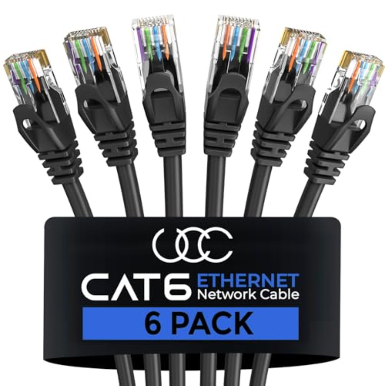Cat 6 Ethernet Cable 15 Feet 6 Pack Black RJ45 24 AWG UTP 10Gbps 500 MHz Outdoor