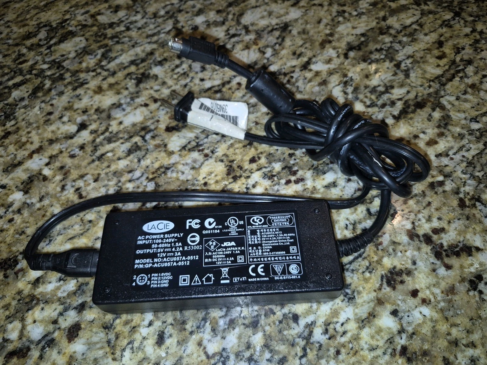 Genuine 4-Pin LACIE ACU057A-0512 Hard Drive AC DC Adapter Power Charger Supply