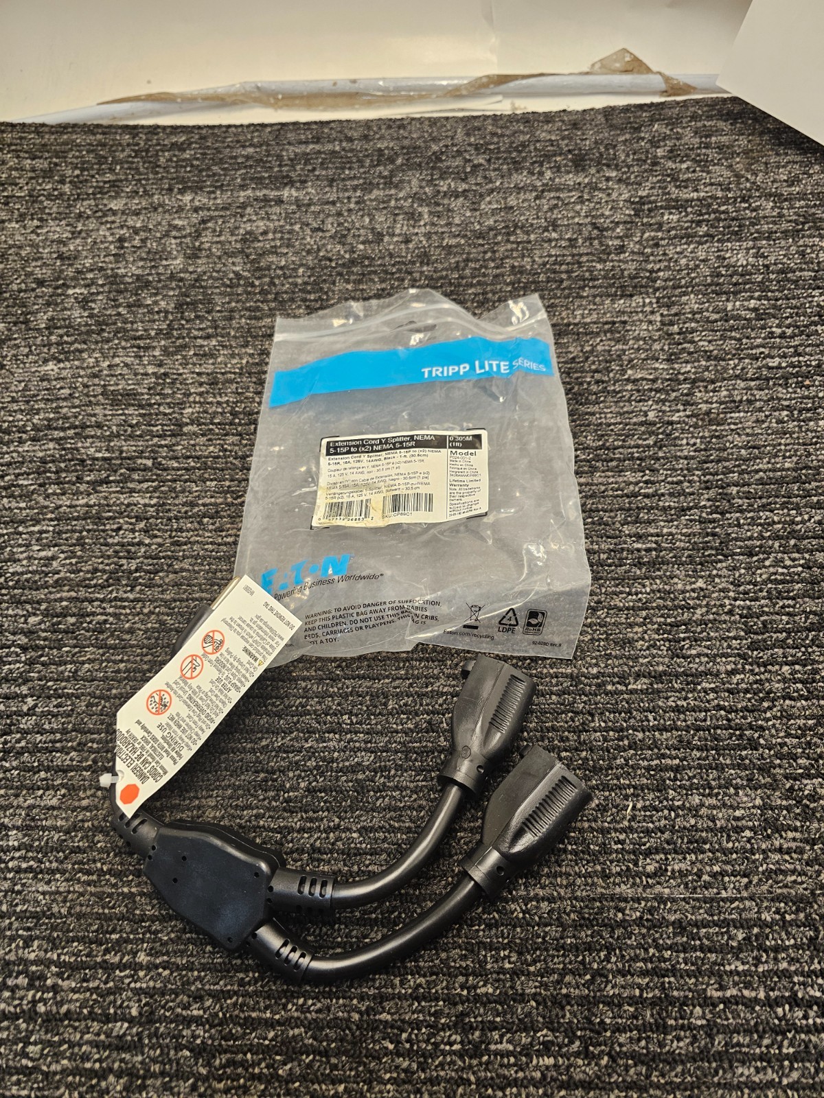 (QTY 1) Eaton Tripp Lite Series Extension Cord Y Splitter, P024-001-2
