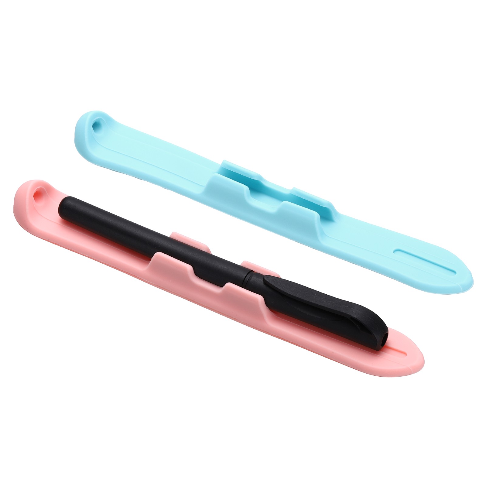 2Pcs, 6.9'' Silicone Pencil Holder w/ Strong Adhesive Grip Sleeve Blue/Pink
