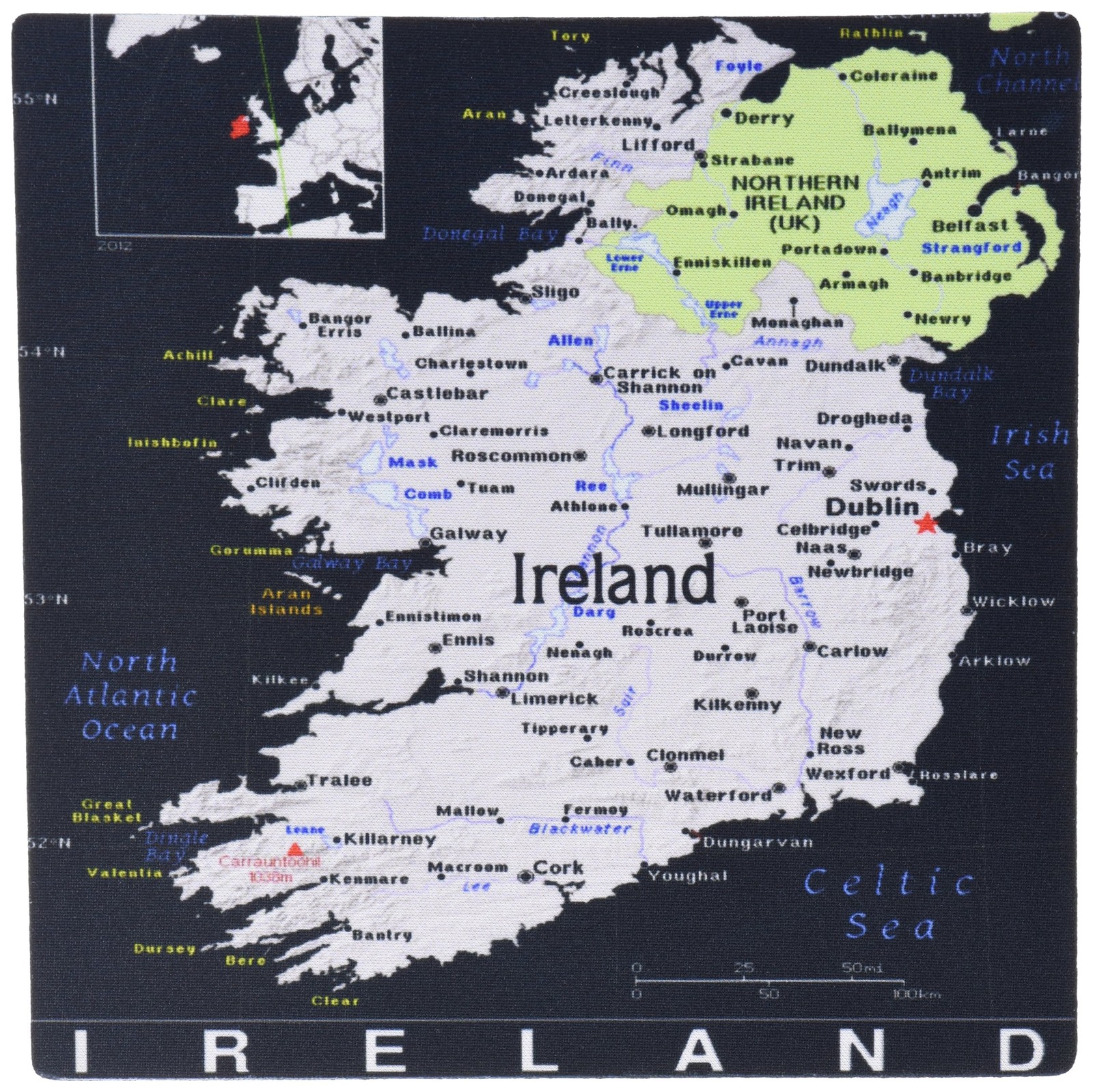 3dRose LLC 8 x 8 x 0.25 Inches Mouse Pad, Modern Map of Ireland in Vivid Color