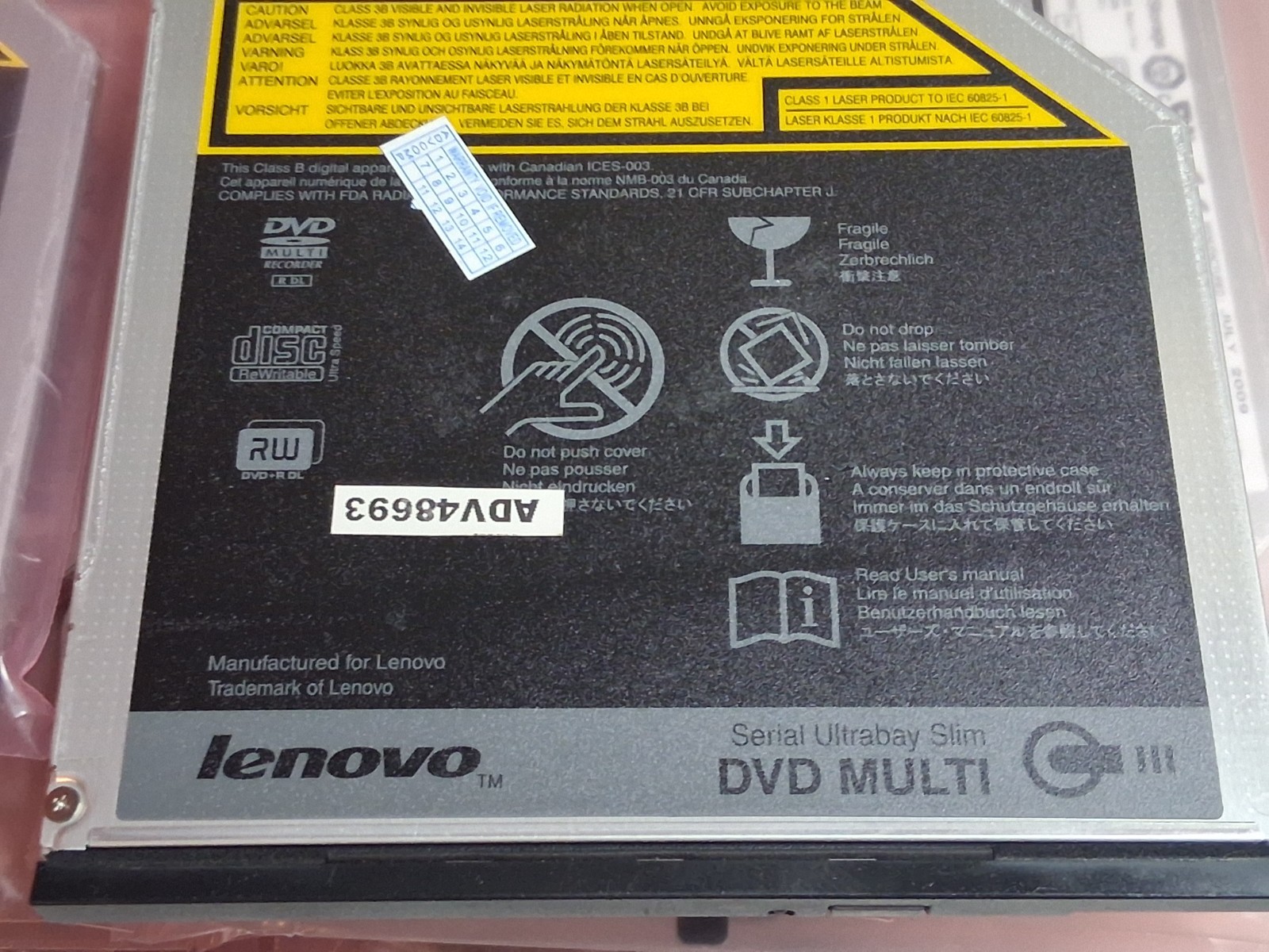Lenovo Serial Ultrabay Slim CD DVD Multi Rewriter 42T2545 Model GSA-U20N