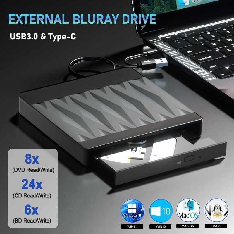 External Bluray Drive USB 3.0 Portable BD/DVD/CD -/+RW Burner Optical Drives