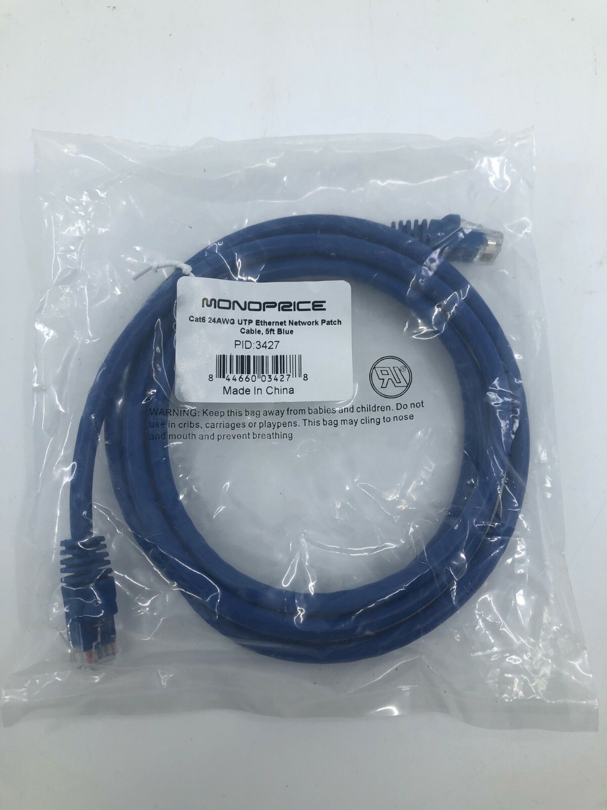 LOT of 75 Monoprice Cat6 Ethernet Patch Cable 5ft Blue, RJ45, 550Mhz, UTP, 24AWG
