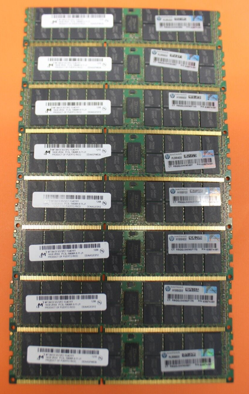 Micron 16GB 2Rx4 PC3L-10600R-9-11-J1 MT36KSF2G72PZ-1G4D1FF Server Ram Lot of (8)
