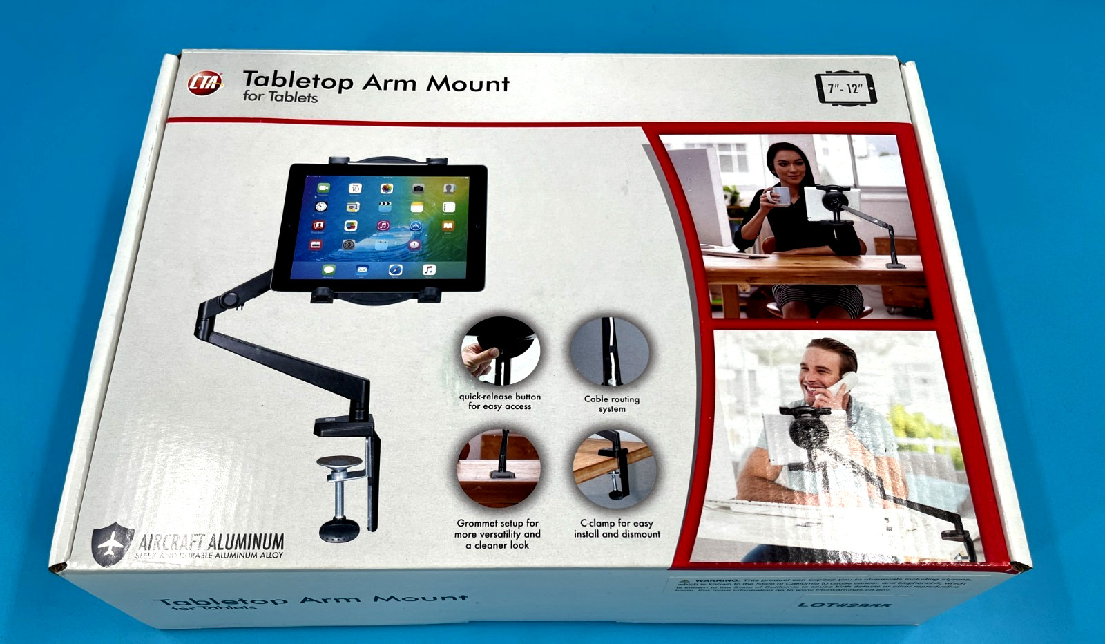 CTA Digital Tabletop Tablet Arm Mount 7–12” Aluminum Desk Clamp PAD-TAM Black