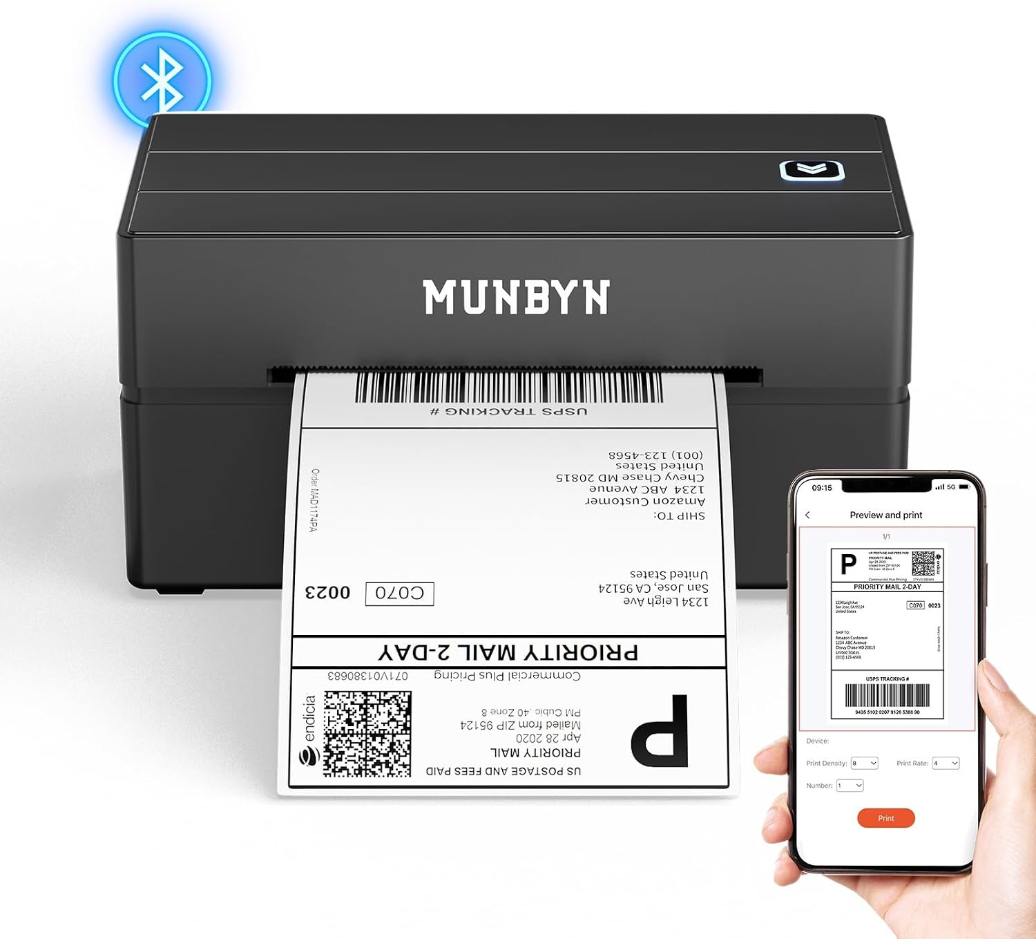 MUNBYN Bluetooth Thermal Label Printer, Wireless 4x6 Shipping Label Printer