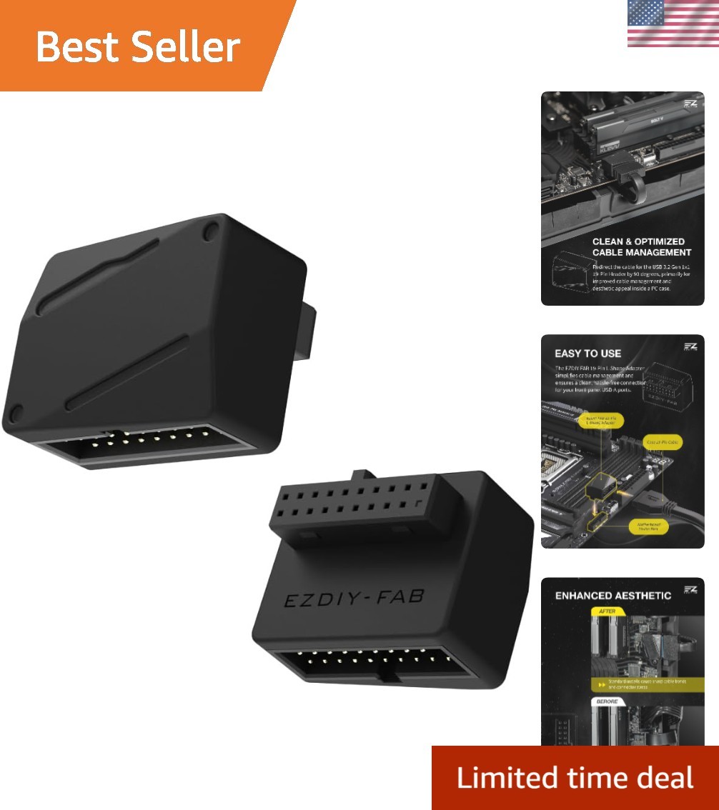 USB 3.2 Gen 1 19-Pin 90 Degree L-Shape Adapter, Motherboard USB 3.0 Internal ...