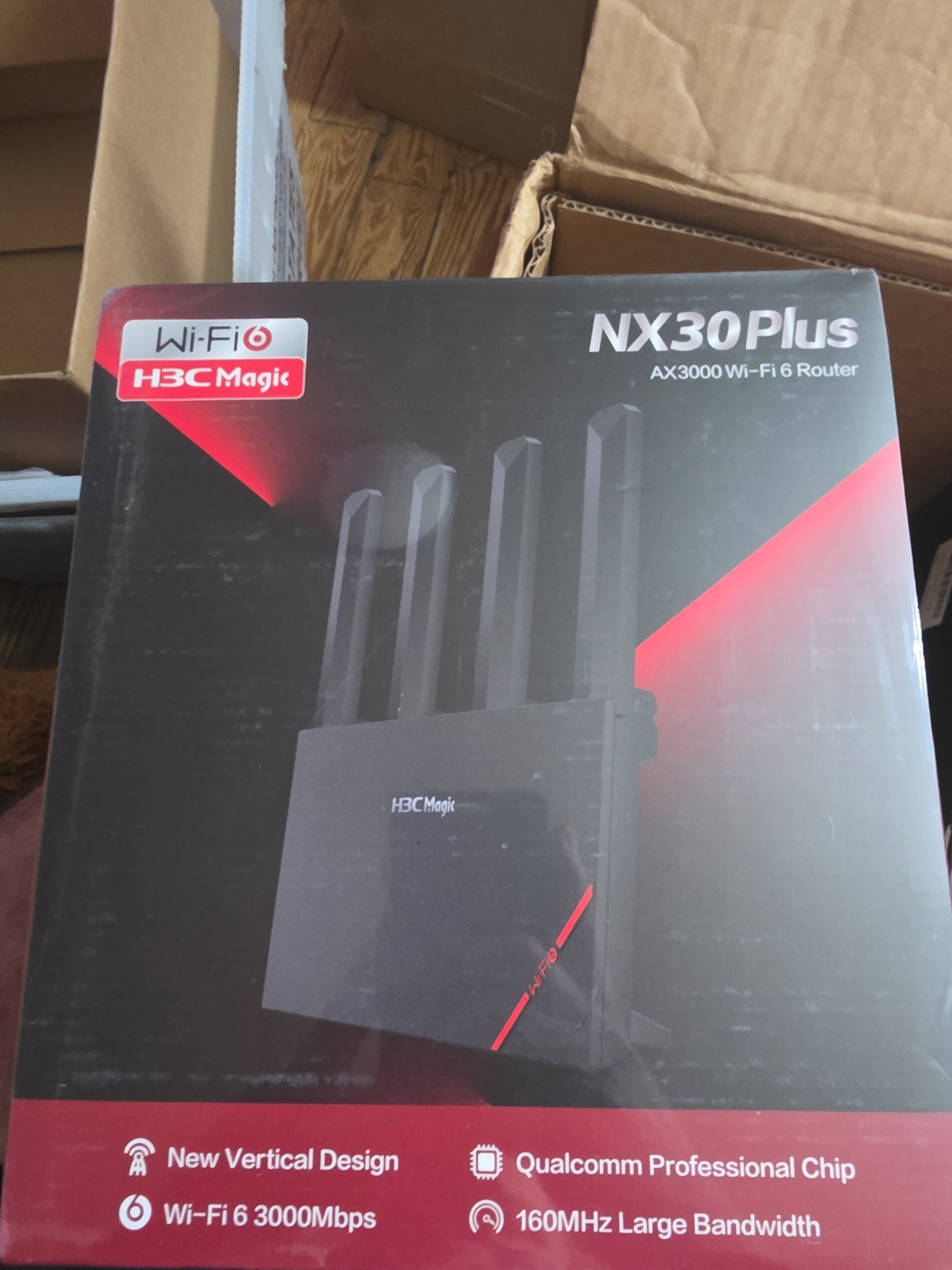 H3C Magic NX30 Plus AX3000 Wi‑Fi 6 Dual-Band Router, 3-Port Gigabit, Black