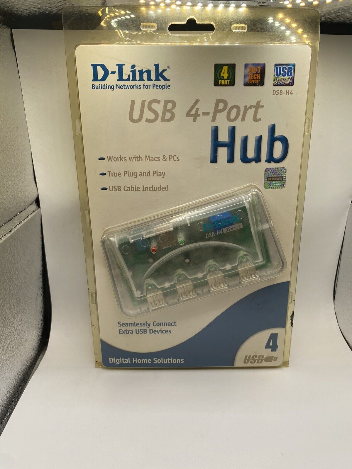 2006 New D-Link DSB-H4 4-Port USB Hub. Vintage Clear Y2K. For Macs & PCs. Gaming