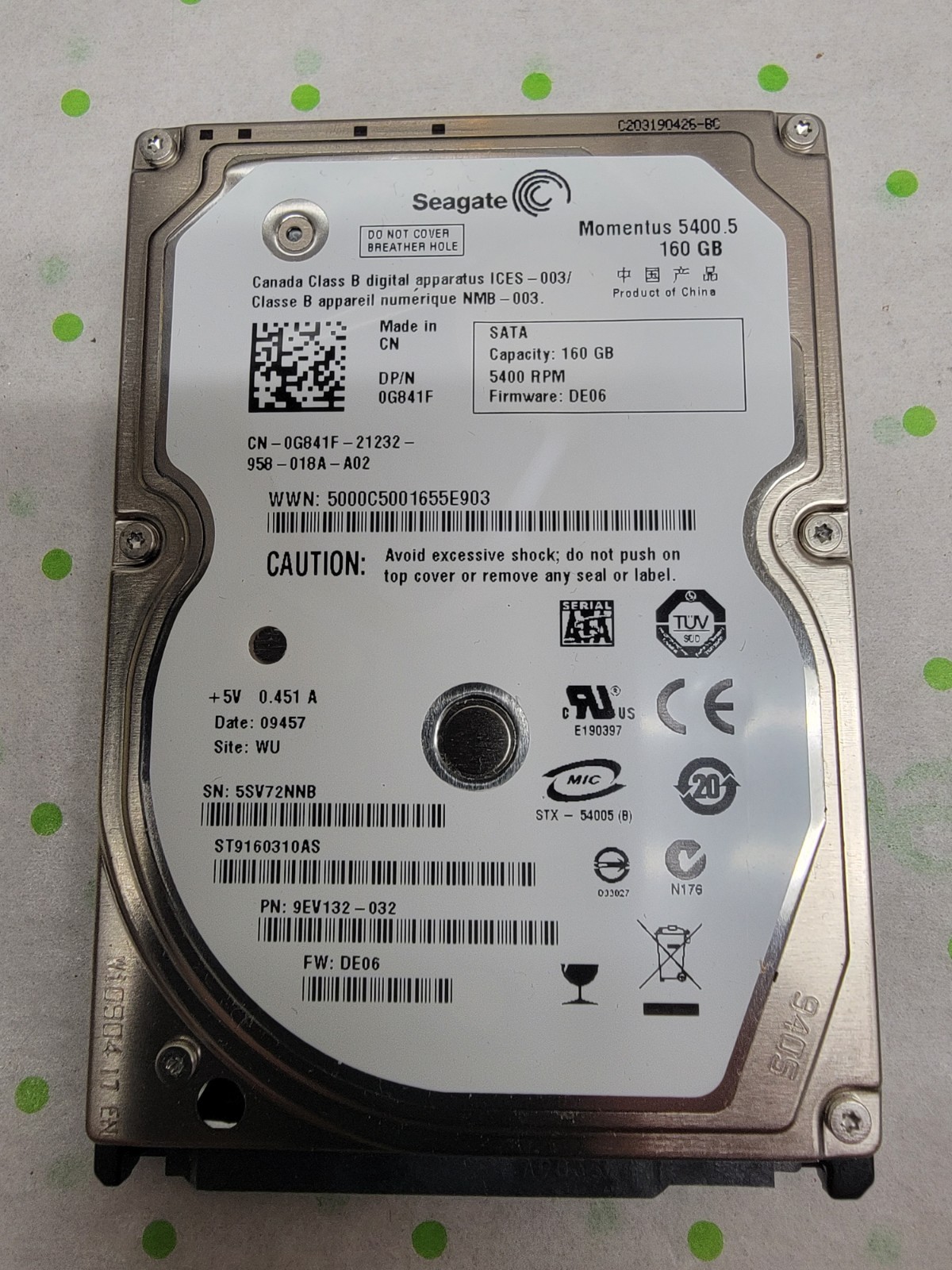 Seagate Momentus 5400.5 160 GB  SATA Disk Drive 2.5" ST9160310AS