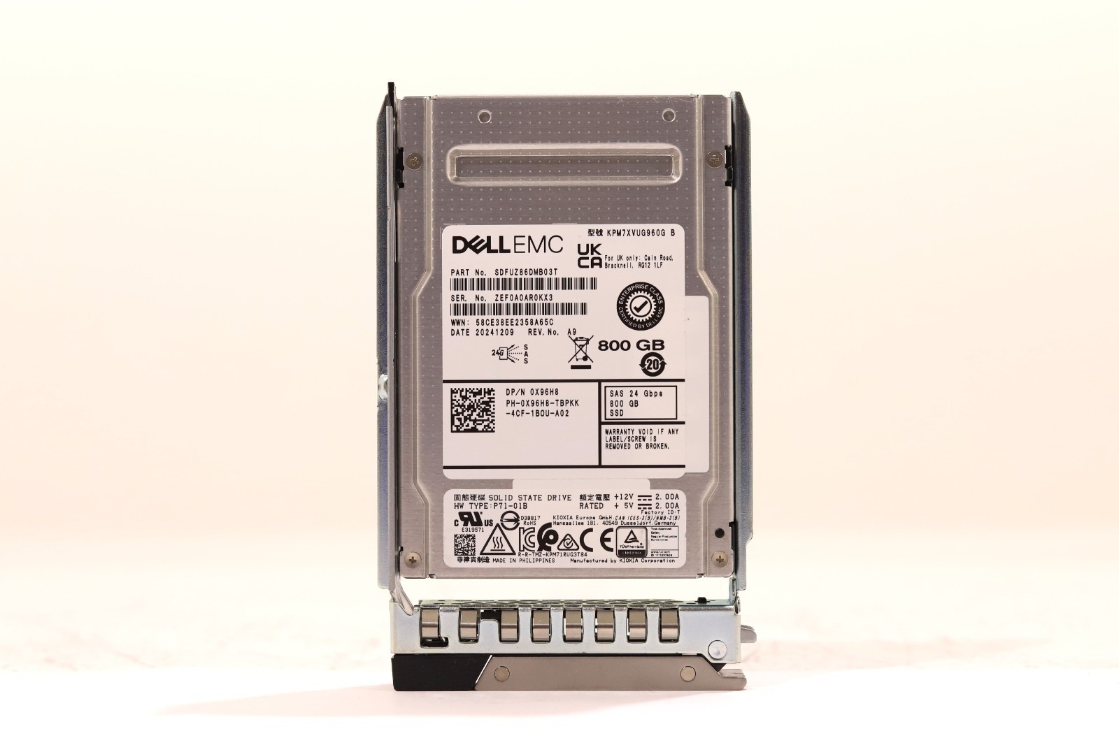 Dell EMC KPM7XVUG960G 800GB 2.5" 24Gb/s SAS SSD W/Caddy Dell P/N: 0X96H8 Tested