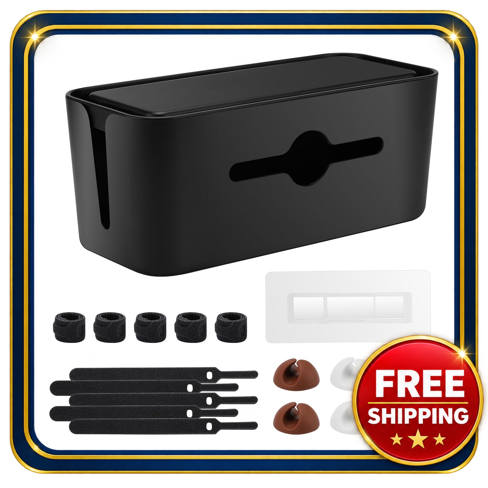 Cable Management Box with Wall Hanging Function and Accessories