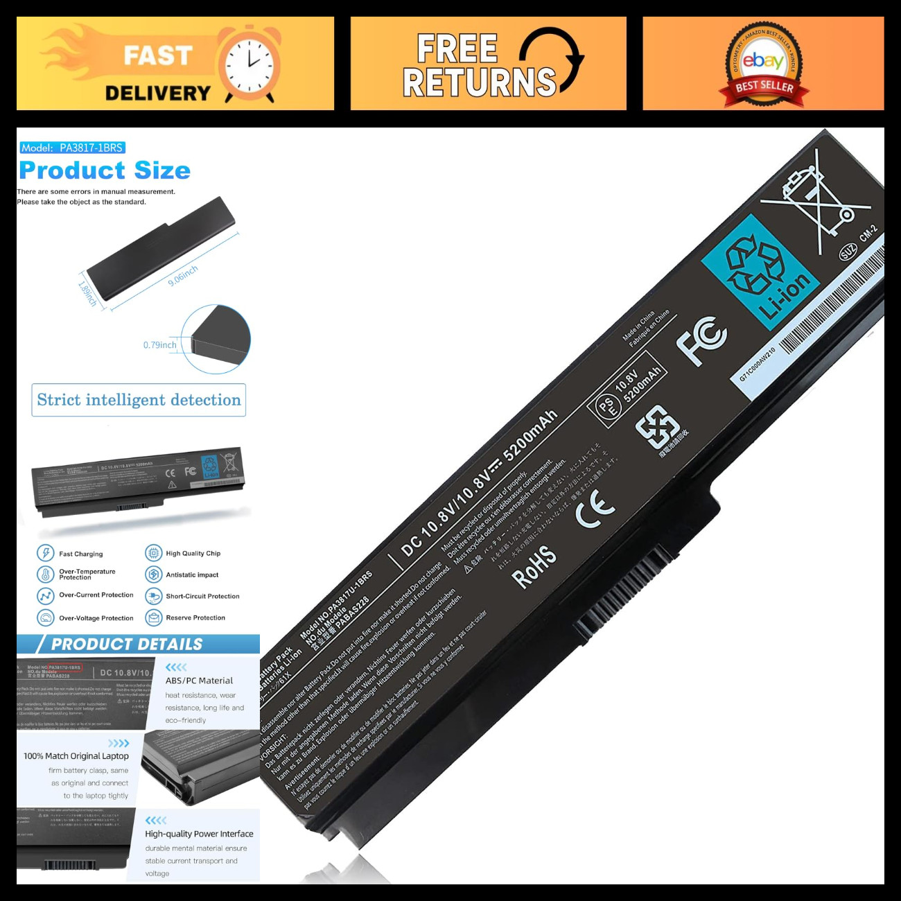 High-Capacity Replacement Battery for Toshiba Satellite P755 P745 L755 L775D