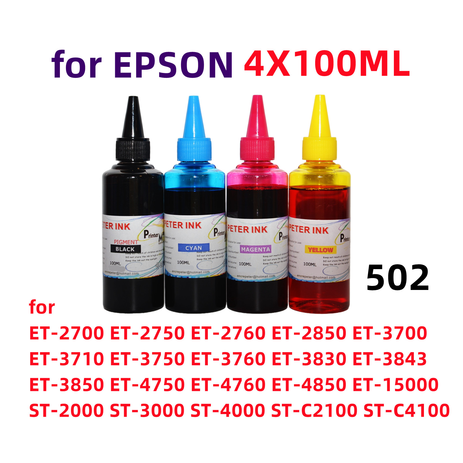 4X100ML Premium ink refills for ST 4000 3000 2000 C4100 C2100 Printer 502