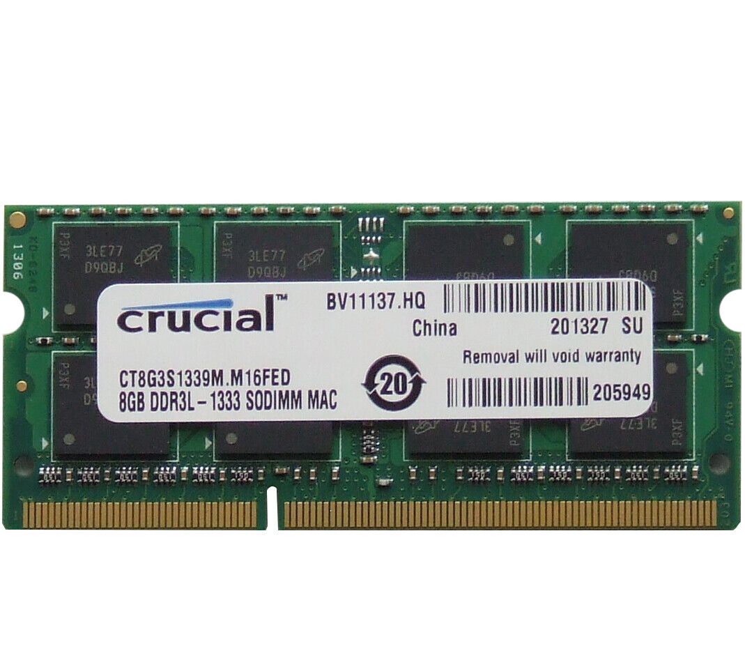 Crucial 8GB DDR3L 1333MHz SODIMM MacBook PC3L-10666 CT8G3S1339M RAM 204-Pin LOT