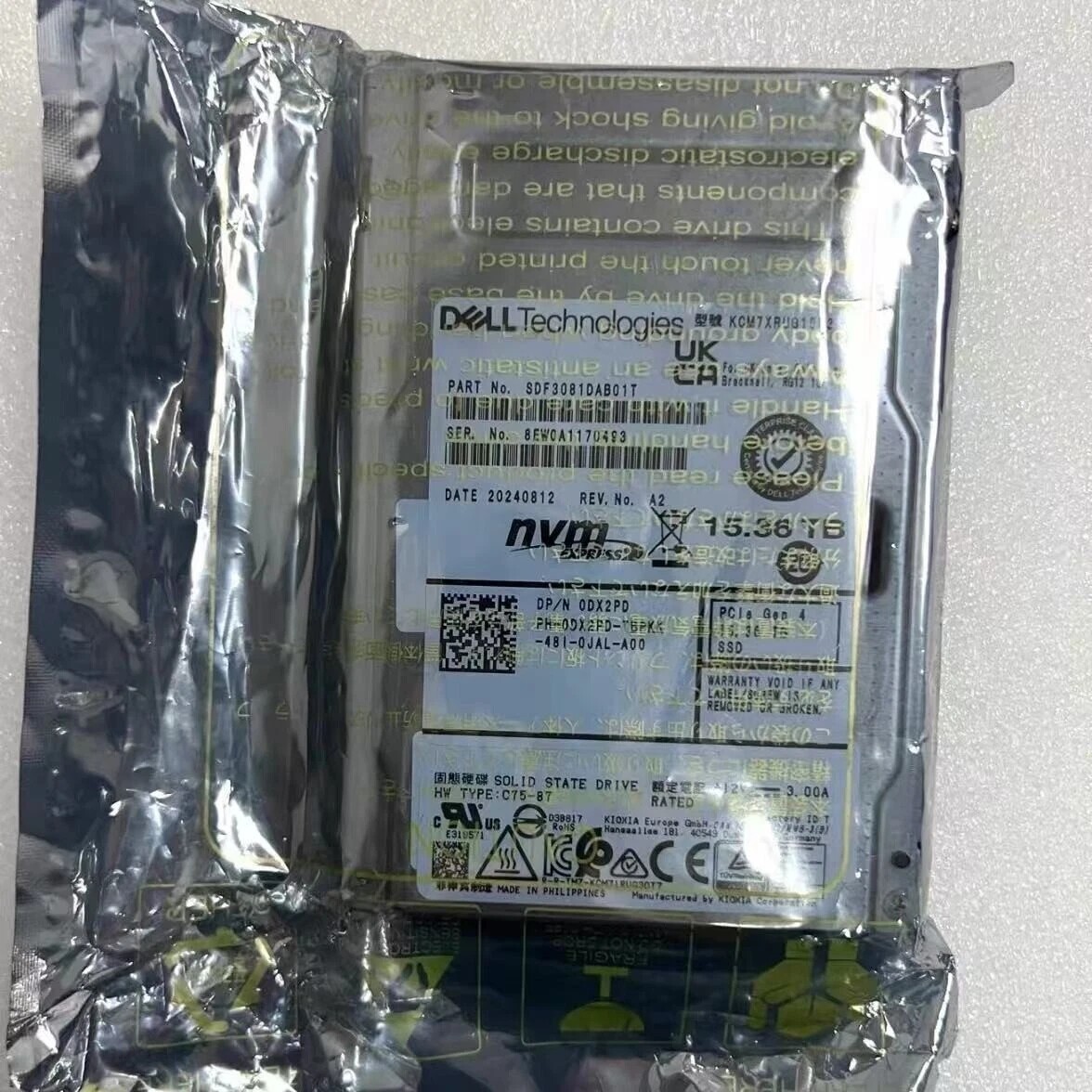 NEW DELL KIOXIA CM7 15.36TB SSD U.2 KCM7XRUG15T3 NVME PCIe4.0 X4 0DX2PD