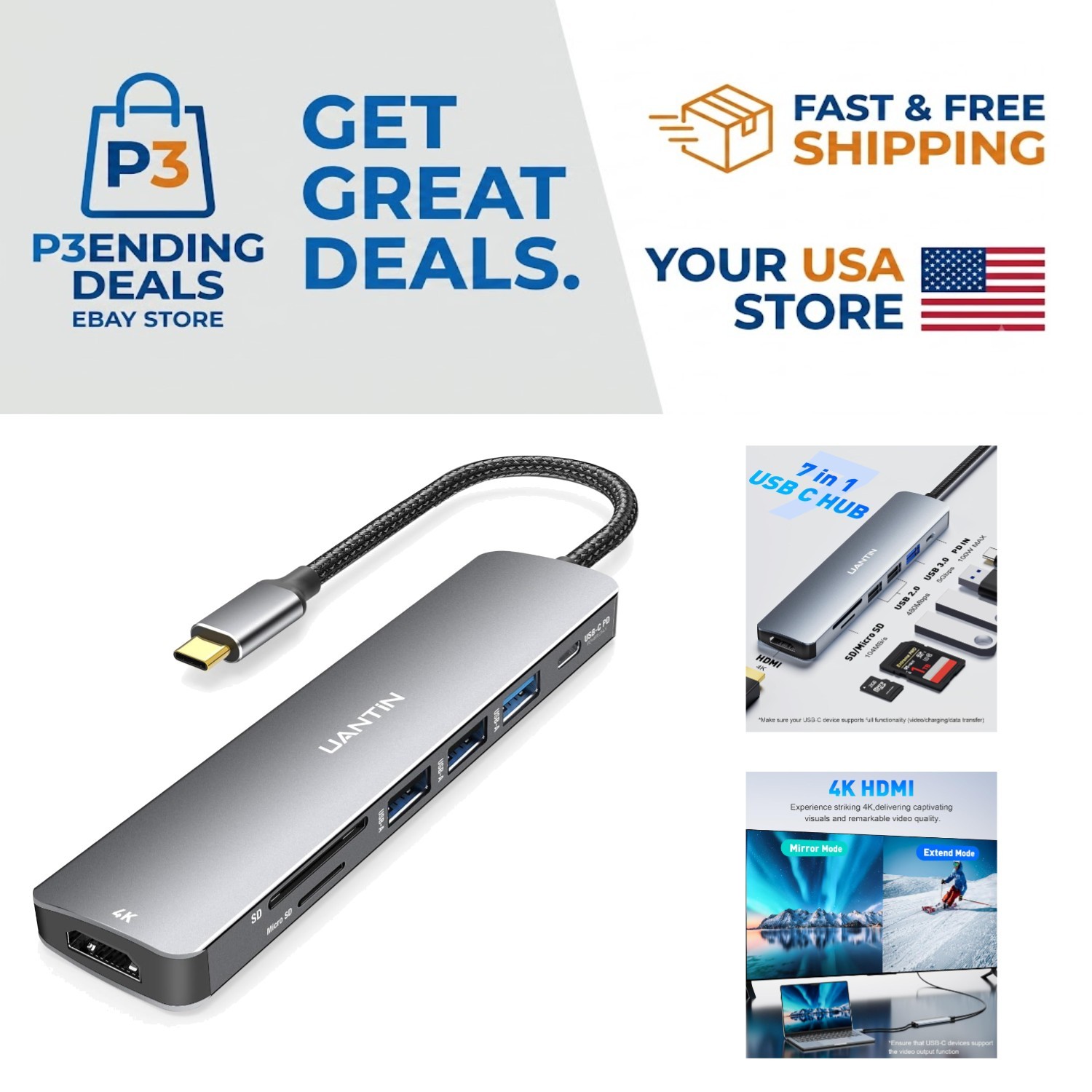 Ultra-Lightweight 7-in-1 USB C Docking Station with 4K HDMI & 100W Fast Charging