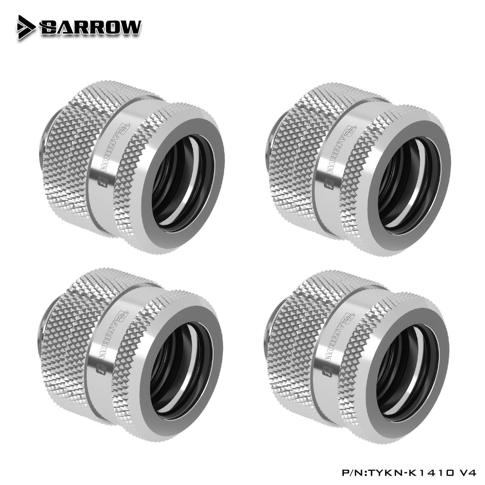 4 Pcs Barrow G1/4" to 14mm Hard Tubing Compression Fitting TYKN-K1410 V4 Silver