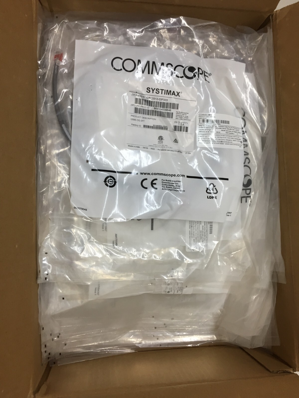SYSTIMAX COMMSCOPE CPC3312-03F003 ETHERNET CABLE GS8E-DG-3FT - (LOT OF 15 UNITS)