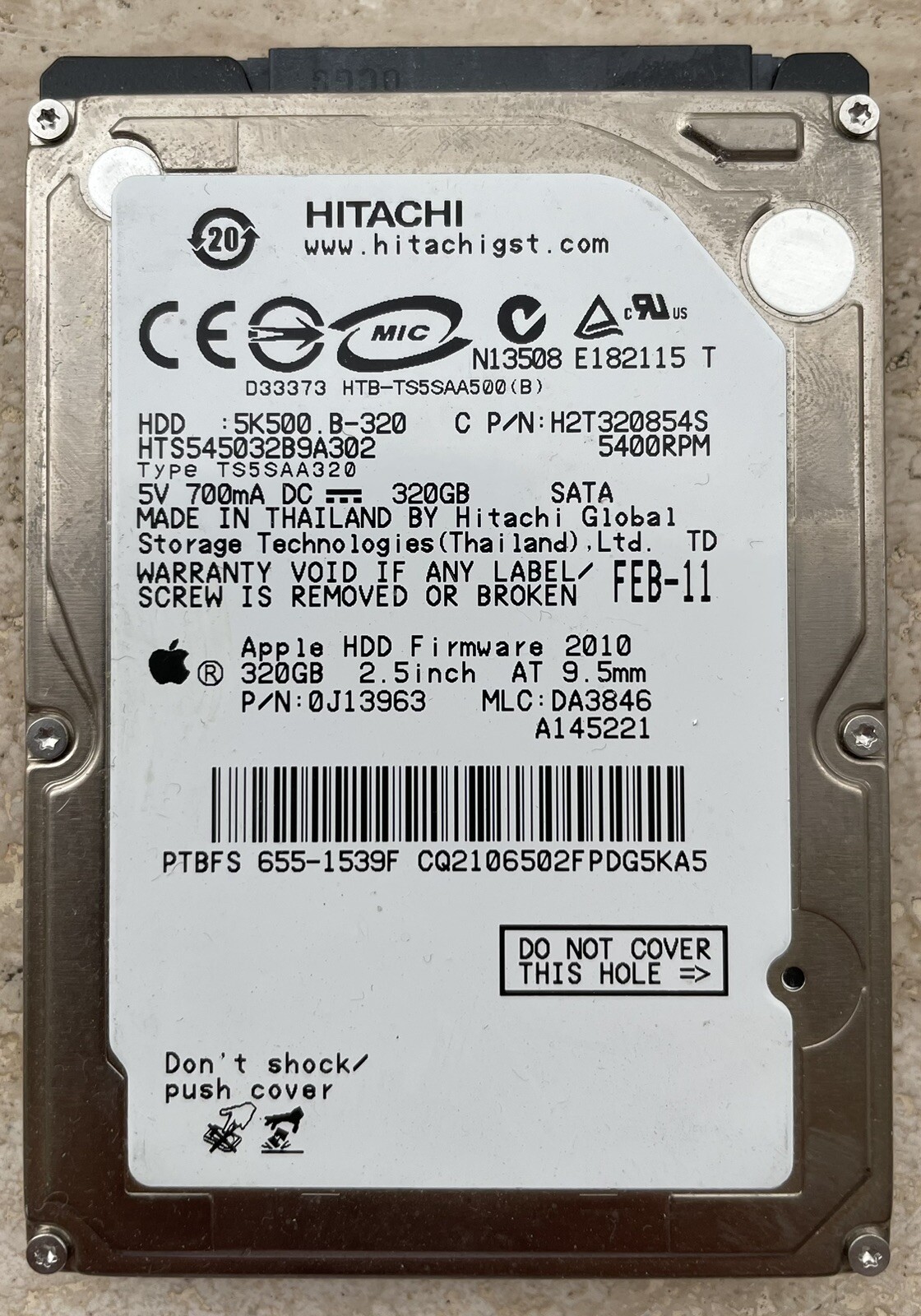 Hitachi 2.5'' 320Gb SATA 5400RPM 8Mb Hard Drive HTS545032B9A302