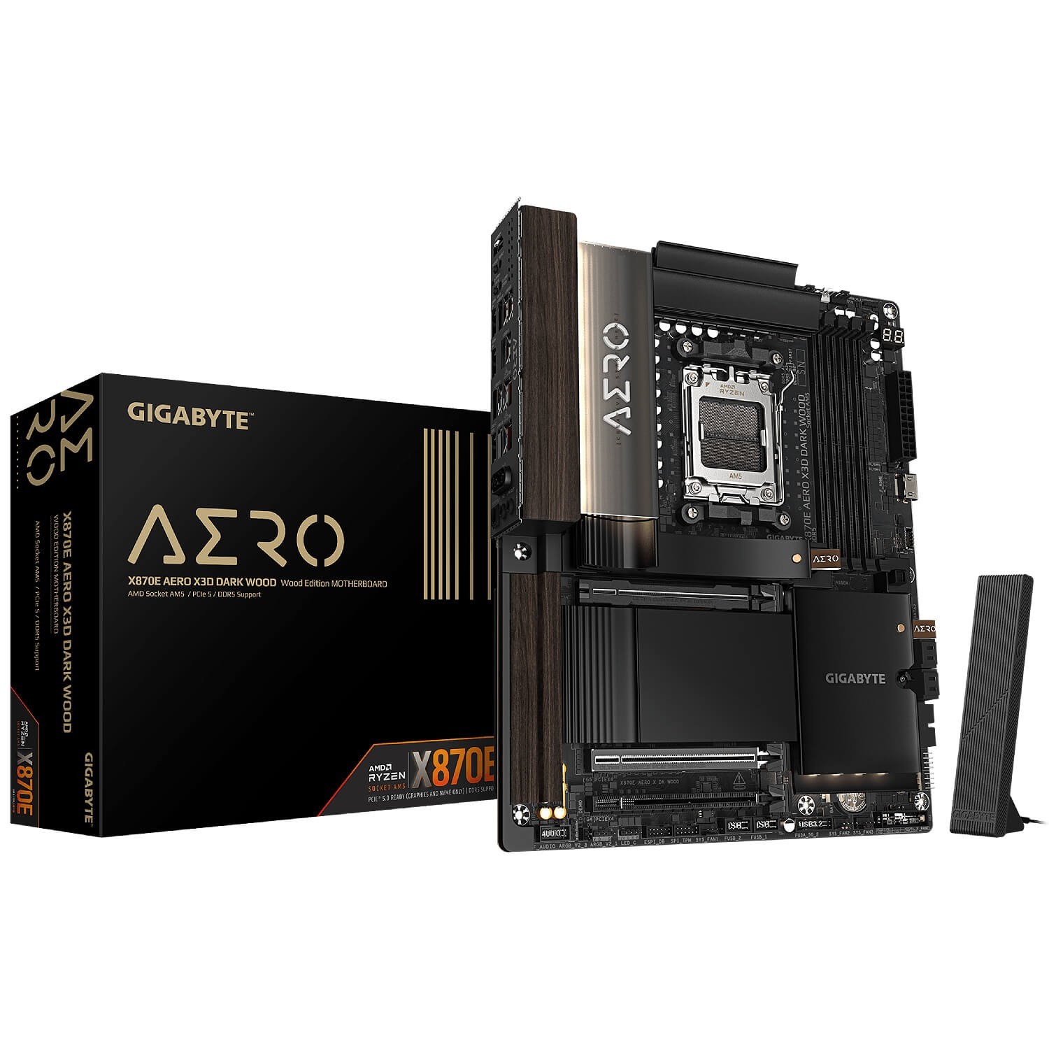 Gigabyte X870E AERO X3D Dark Wood Motherboard AM5 DDR5 PCIe 5.0 WiFi7 ATX PSU