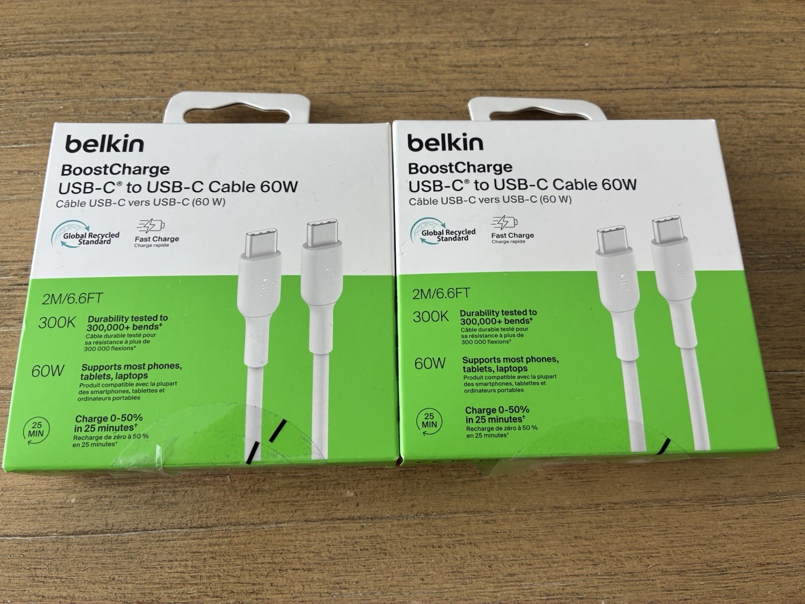 2 Belkin BoostCharge USB-C to USB-C Cable 6.6  Fast Charge White 60W NEW