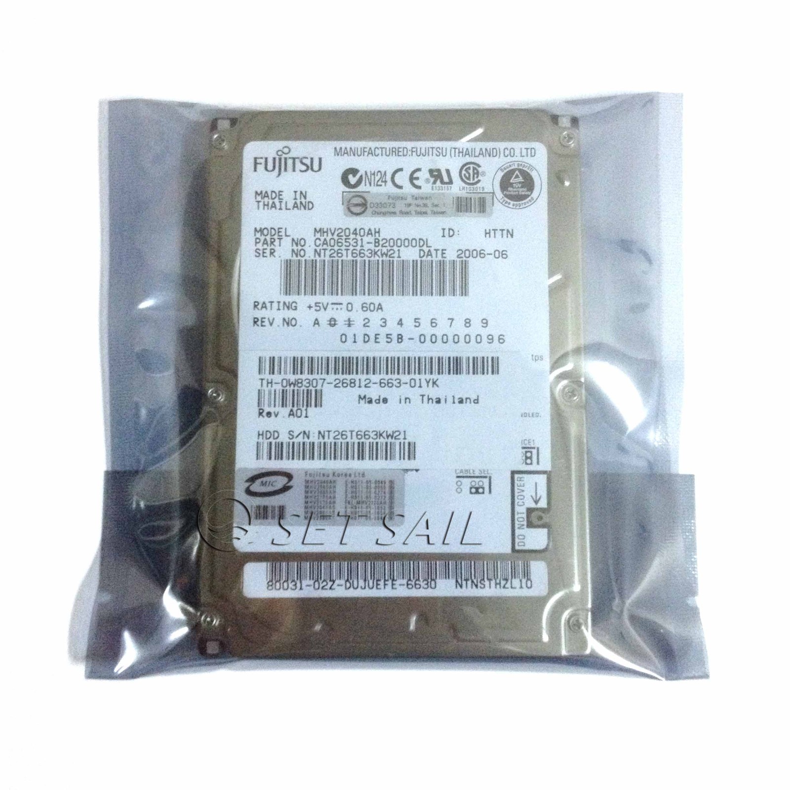 Fujitsu MHV2040AH 40 GB IDE PATA 5400 RPM 2.5" Hard Drive For Laptop Computer