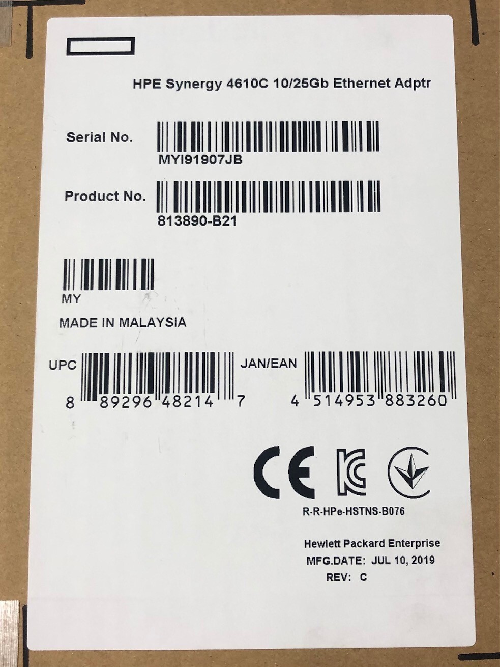 New HP 813890-B21 SYNERGY 4610C 10/25GB ETHERNET ADAPTER - P01921-001