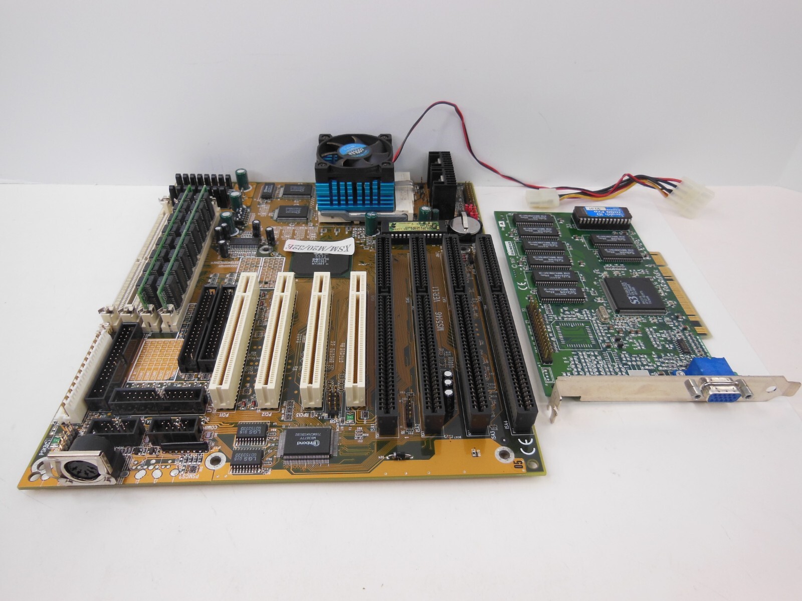 MSI MS-5146 MBD-C6XSM Socket 7 Mobo + Cyrix PR200 CPU + 64MB RAM + PCI GPU Combo