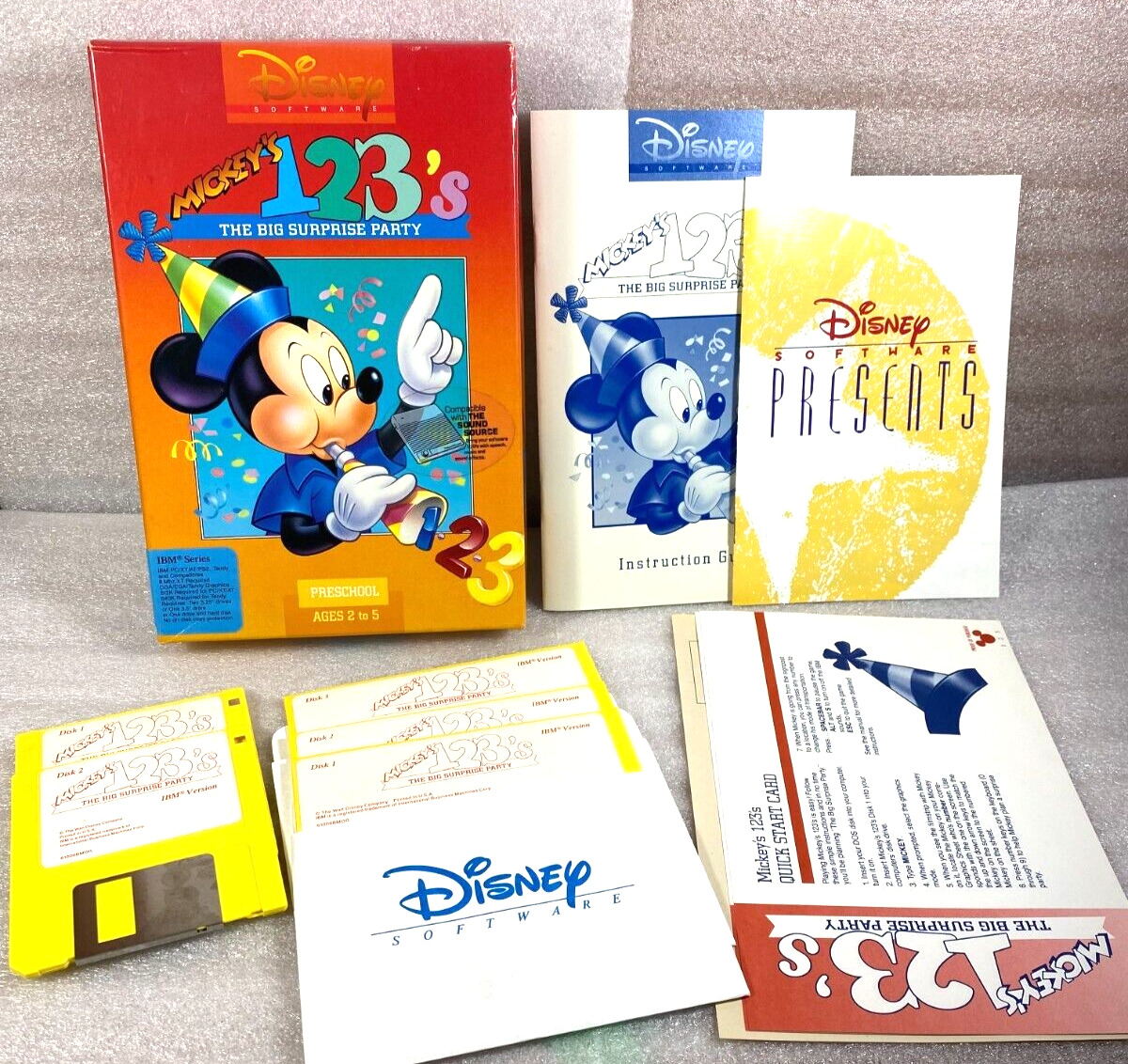 Vintage Mickey's 123's Sound Source IBM PC DOS XT EGA CGA GAME Floppy