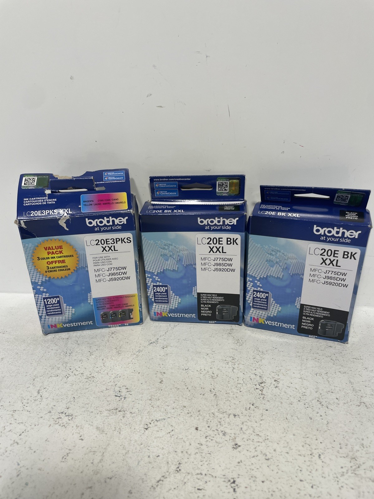 Two Brother LC20E BK XXL & One LC20E3PKS XXL Ink Cartridge Bundle Exp 2027 2028