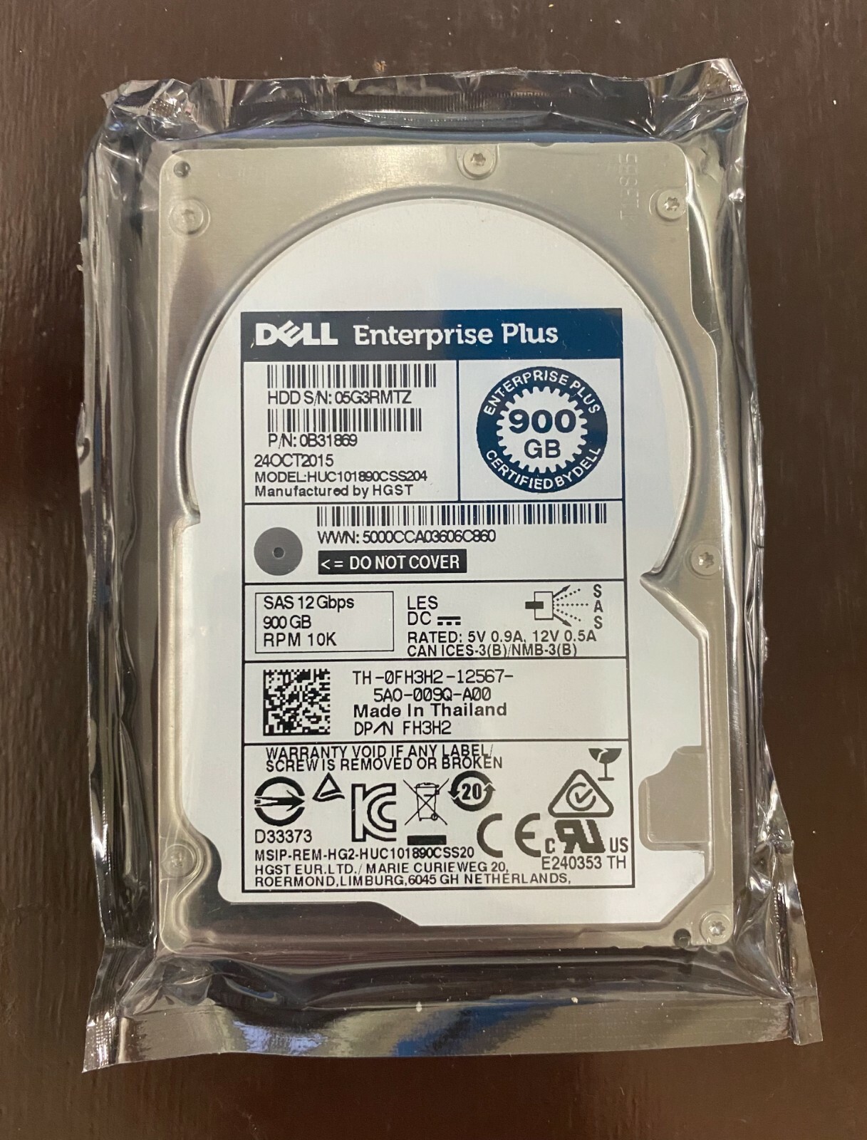 DELL 0FH3H2 900GB 10K 12G SFF 2.5" SAS Hard Drive 0B31869 FH3H2 HUC101890CSS204