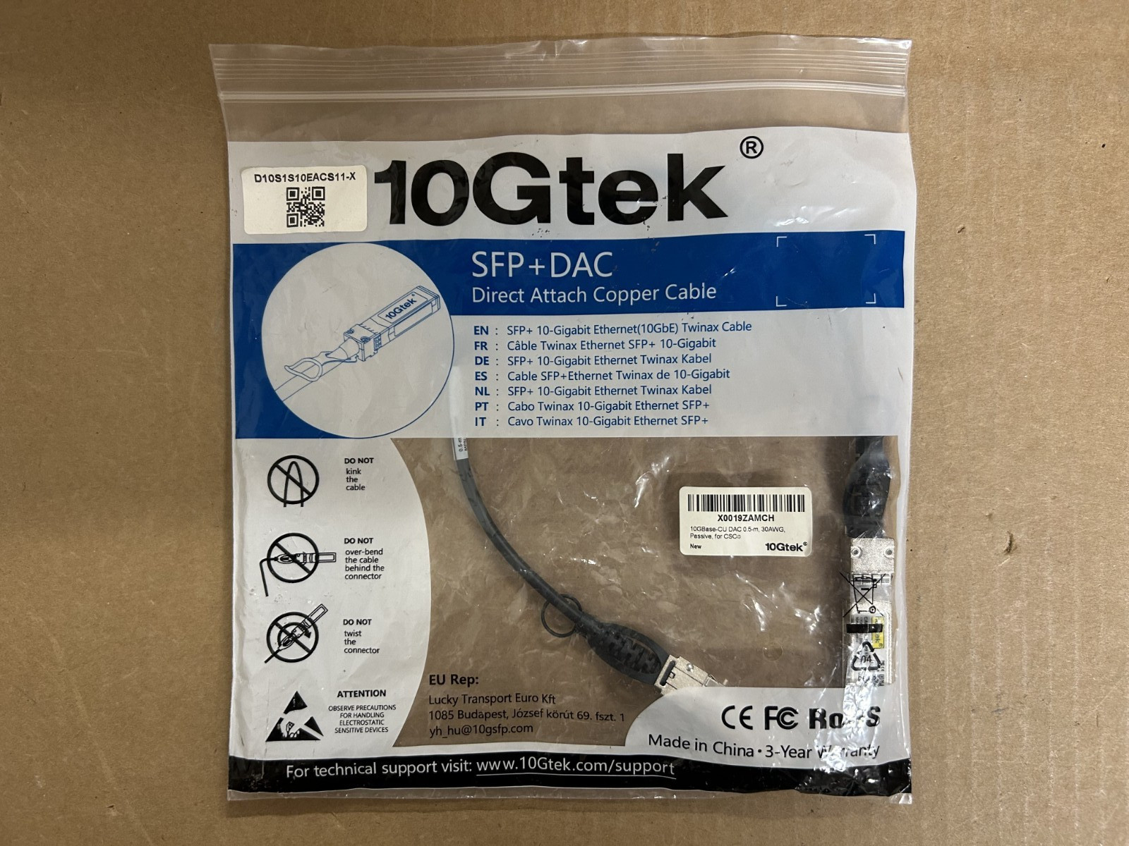 10Gtek X0019ZAMCH SFP+10-GIGABIT ETHERNET TWINAX CABLE