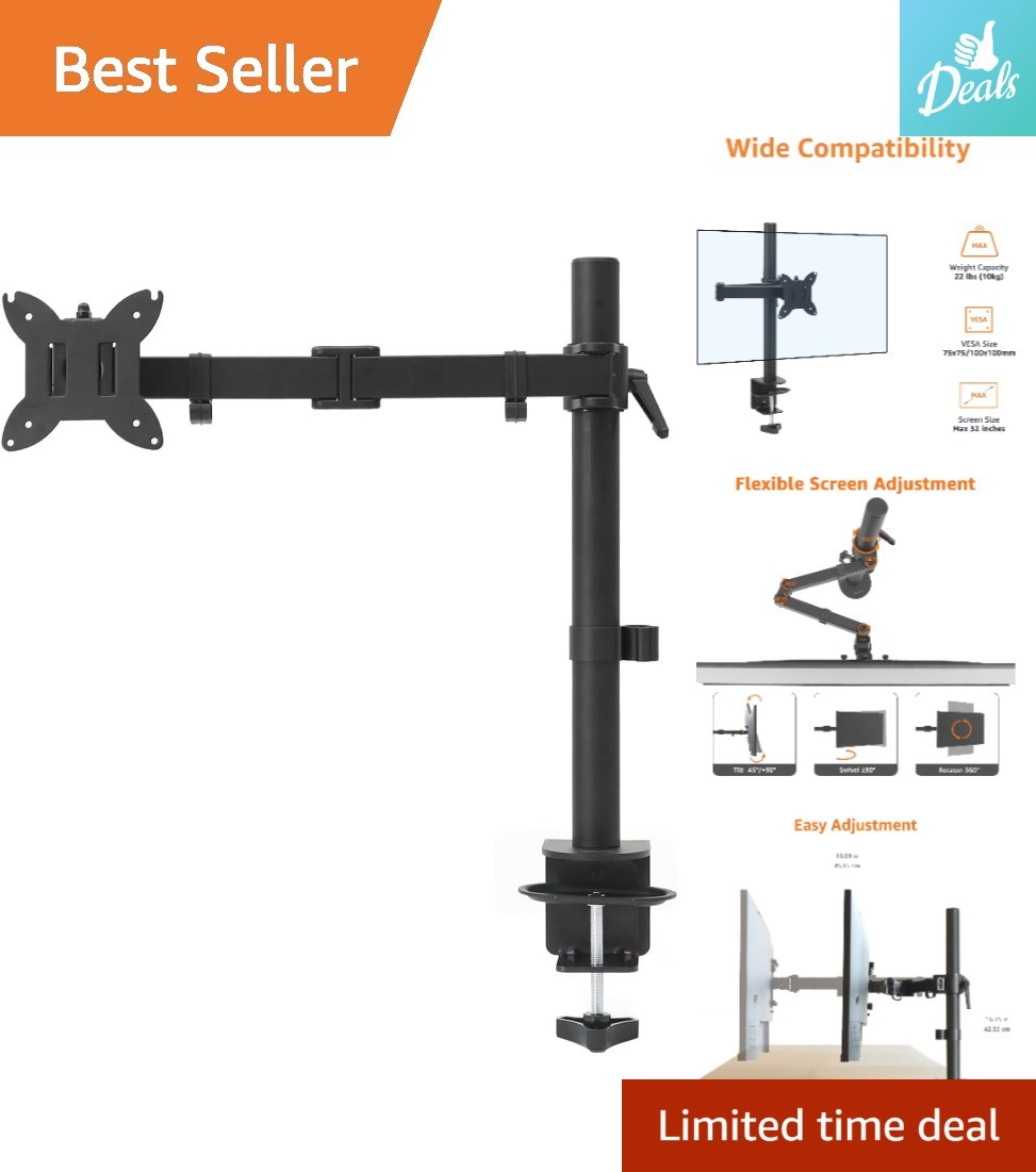 Heavy-Duty Adjustable Monitor Arm for 13-32" Screens - Stylish and Robust Design
