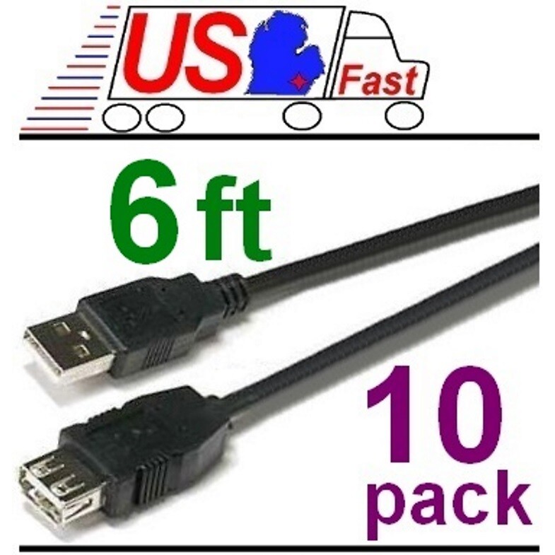 Lot10x/pk/pcs 10pk 6ft USB 2.0 A Male~Female Extension Cable/Cord/Wire {BLACK