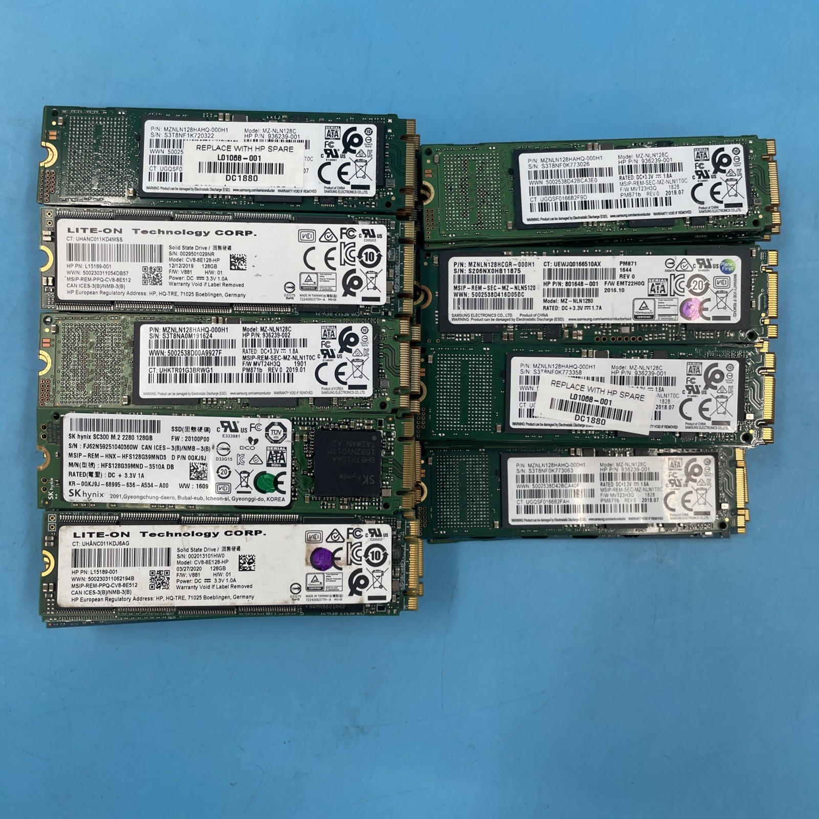 (LOT OF 83) *MIXED BRANDS* 128GB SSD M.2 80mm 2280 SATA Solid State Drives