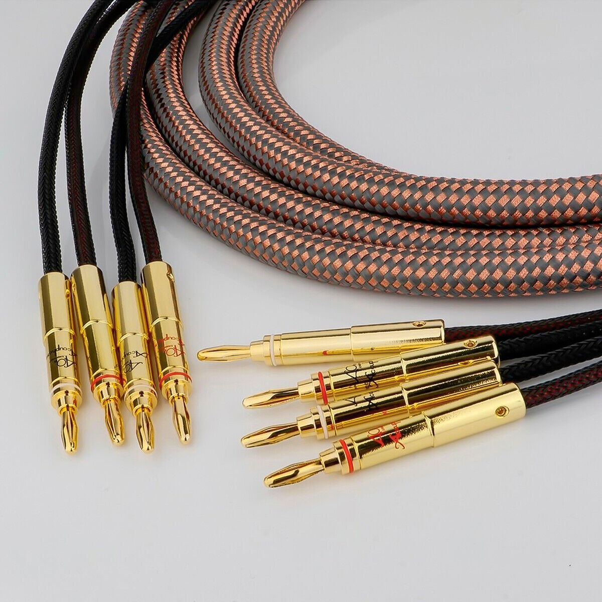 Pair HiFi Audio Speaker Cable W/ 24K Gold Plated Banana Plug Cord Connector Wire