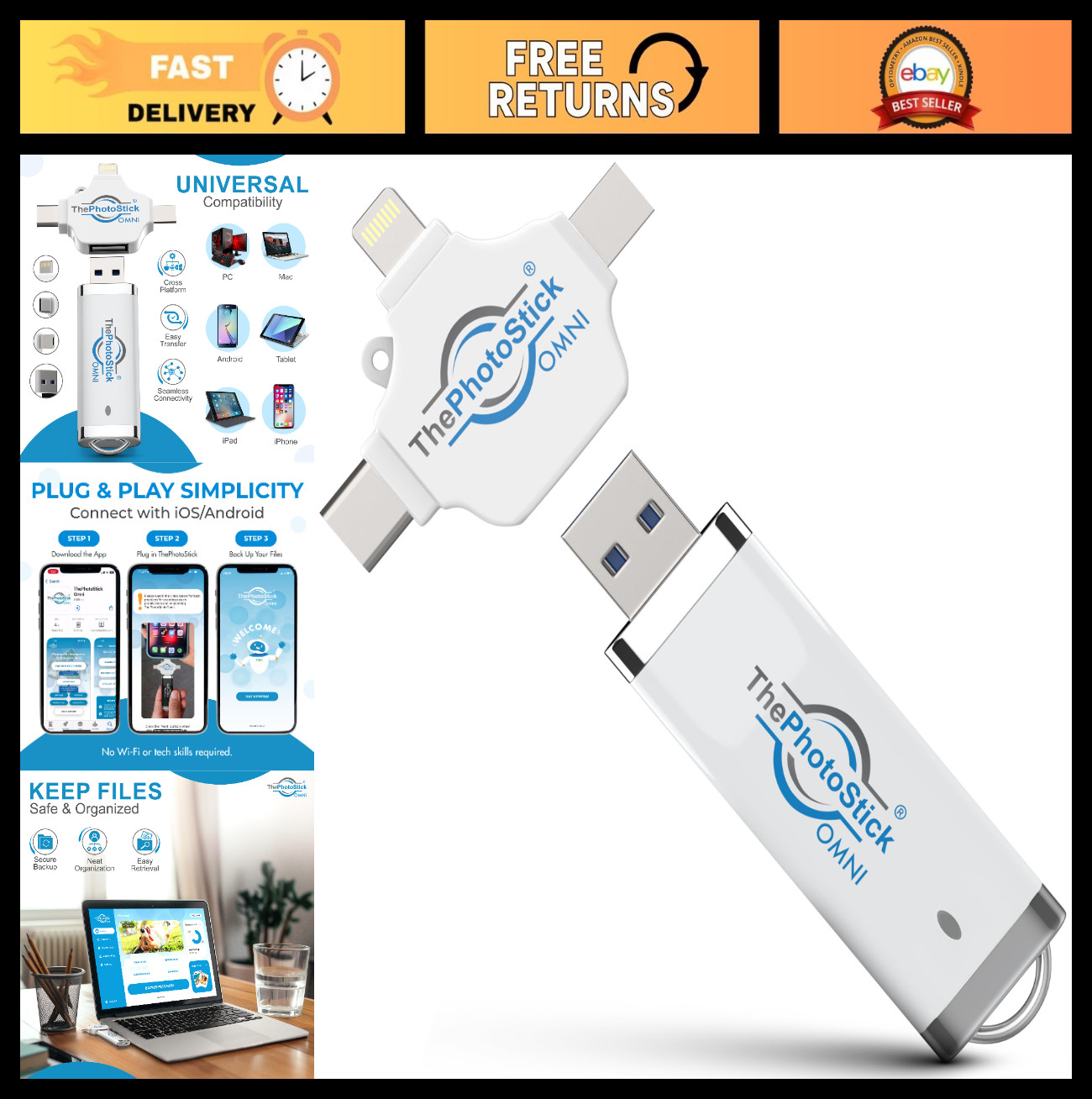 32GB Photo Backup Stick for iPhone, Android & PC - Easy File Storage & Transfer
