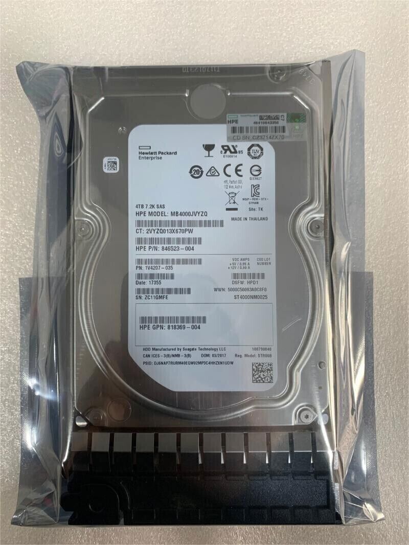 FOR HPE 4TB 833928-B21 834134-001 3.5" LFF SAS 12G 7.2K RPM Midline HDD Hard